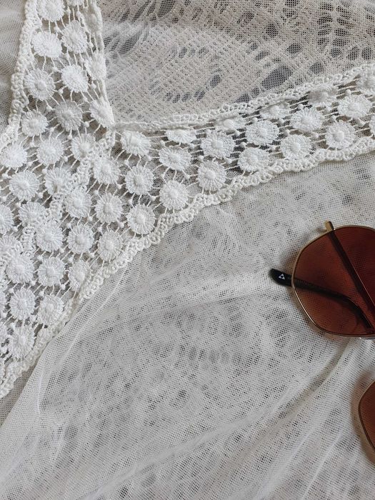 Przepiękne pareo poncho narzutka Boho ecru One size bawełna