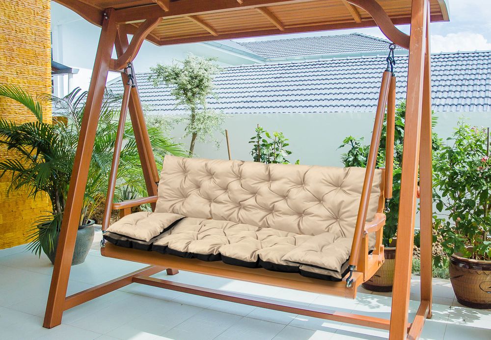 Poduszka ogrodowa 180x60x50 cm + 2 poduszki na ławkę huśtawkę beżowa