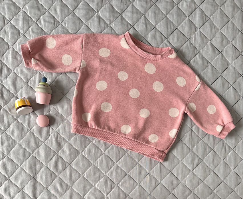 Bluza HM dla dziewczynki, różowa w białe groszki, rozmiar 74, 9-12 miesiący