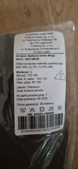 Bielizna letnia długa roz. L