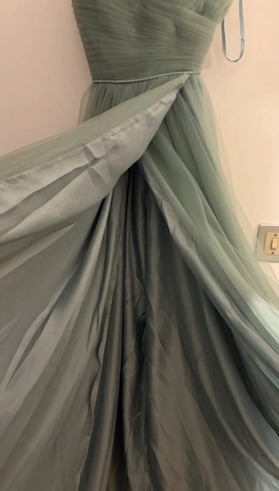 Vestido de Cerimónia Verde-Azulado com brilho