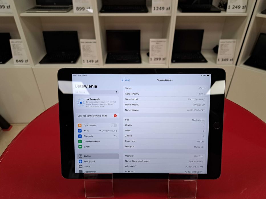 Tablet Apple iPad 10,2" G7 128GB WiFi LTE Bateria 6h GW FV23% Raty 0%