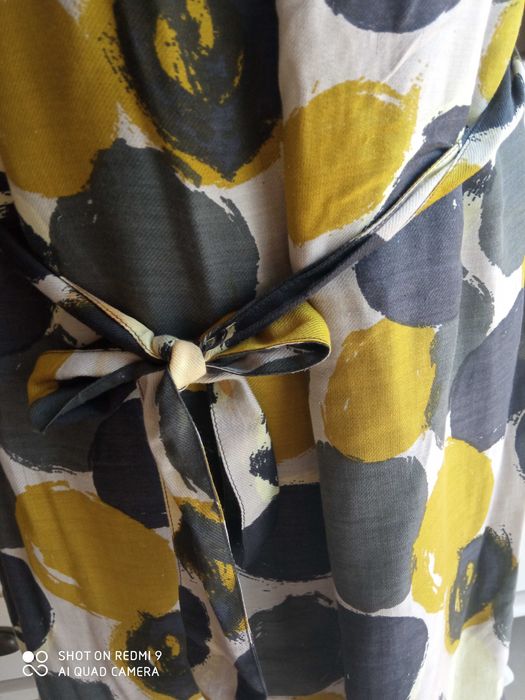 H&M sukienka 110 cm pachy 46 limonka szary modal wiskoza grochy biuro