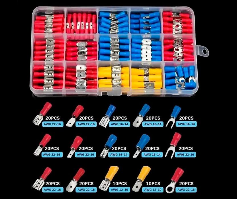 Кримпер, прес-кліщі з набором матриць, сумкою. Набір клем наконечників