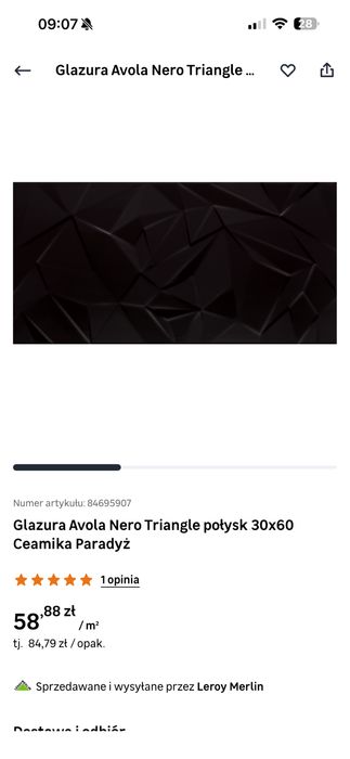 Glazura Paradyż Avola Nero Triangle Połysk 30x60 – 12 kartonów