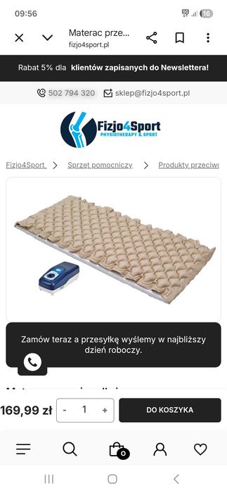 Materac przeciwodlezynowy z pompka