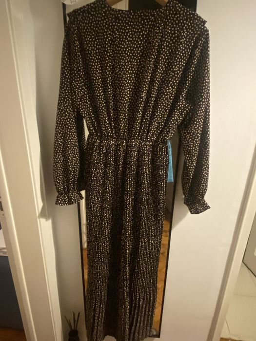 Vestido comprido preto, branco e rosa - Vintage Bazaar