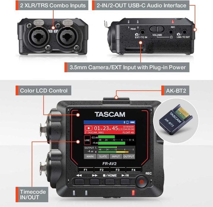 Gravador TASCAM FR-AV2 com AK-BT2