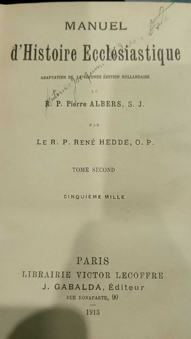 Manuel D´Histoire Ecclésiastique 1903 P. René Hedde