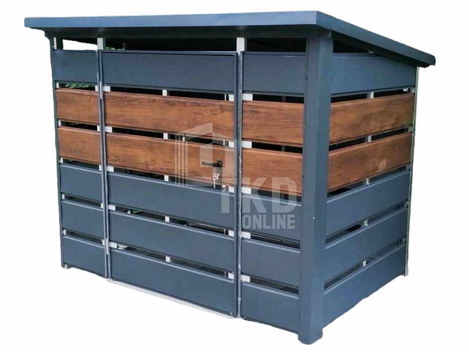 Wiata Śmietnikowa 2X1M Antracyt + Jasny Orzech - Schowek  Tkd125