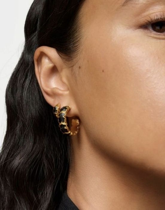 Kolczyki z misiem żółte srebro vermeil 925 z onyksem