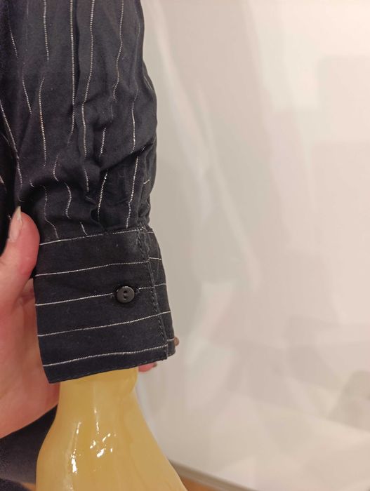 Sinsay koszula XXS czarna w paski wiskoza elegancka taliowana biurowa