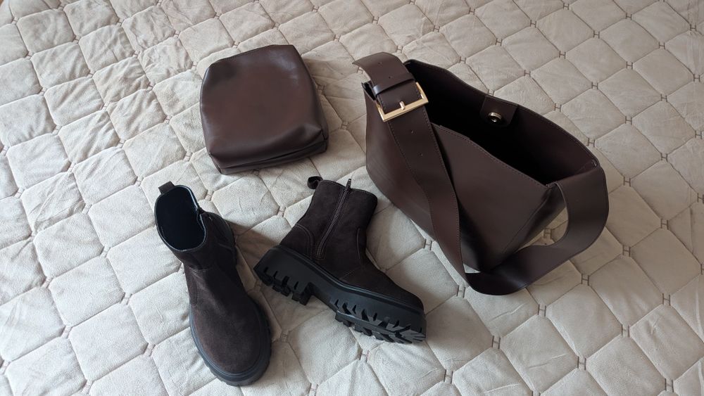 Італійські замшеві ботінки + сумка (комплект)
