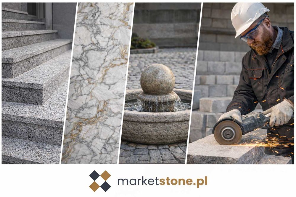 Granit, trawertyn, marmur - stopnice, płytki, taras, schody, parapet