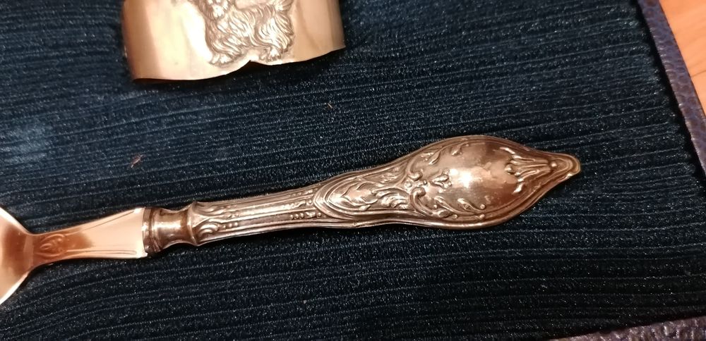 Set de criança colher e porta guardanapo prata
