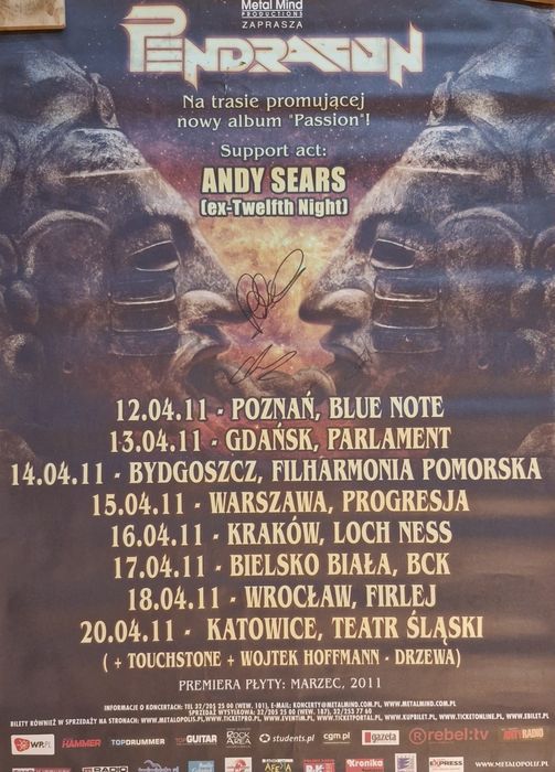 PENDRAGON plakat z koncertu wraz z autografami zespołu.