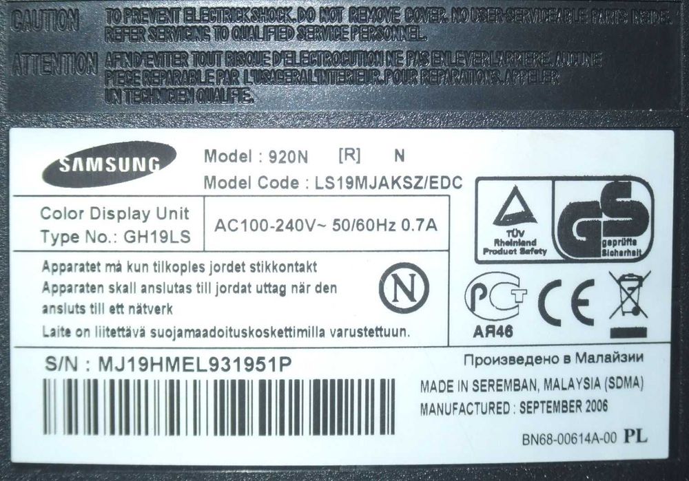 Monitor Samxung SyncMaster 920N 19''