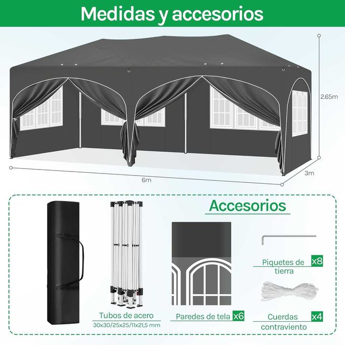 F1182 Tenda 3 x 6 m dobrável e resistente montagem rápida