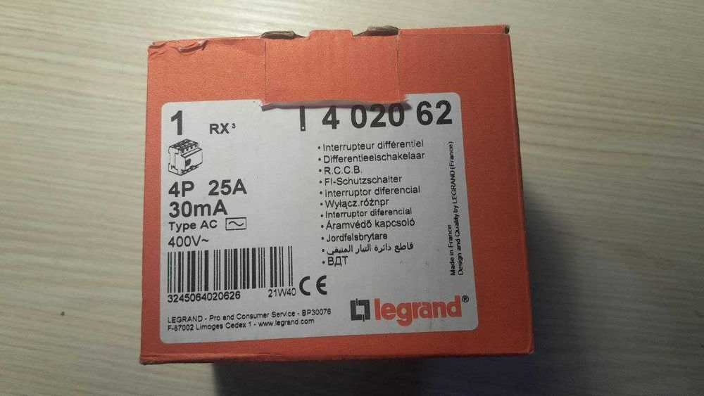 УЗО (диф реле )25А 30мА , тип АC, 402062 Legrand RX3 . 3х фаз  НОВОЕ