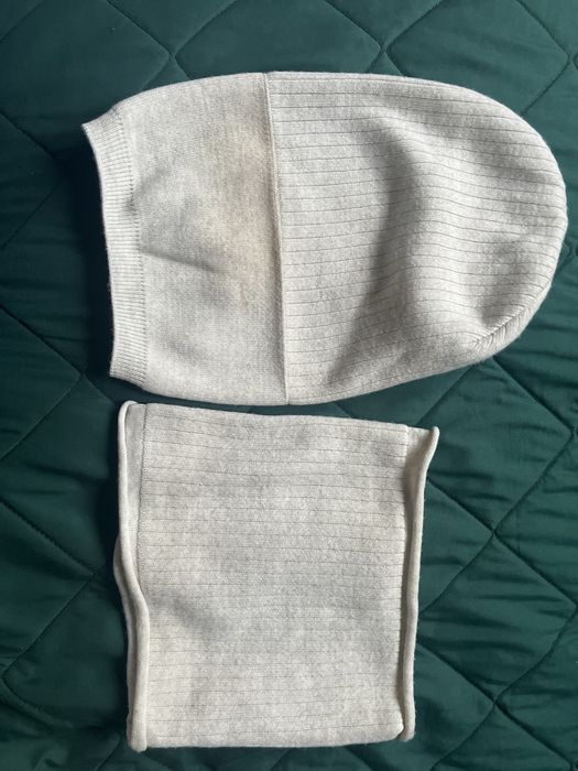 Komplet Wełna wool set  zima jesień beż czapka komin Gracek uniwersa M