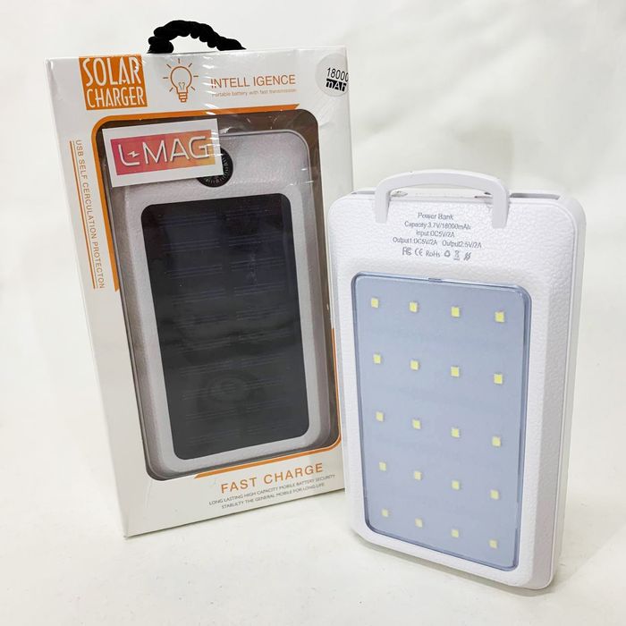 Power Bank Solar 18000 mAh мобільне зарядне з сонячною панеллю та лампою, Power Bank Charger
