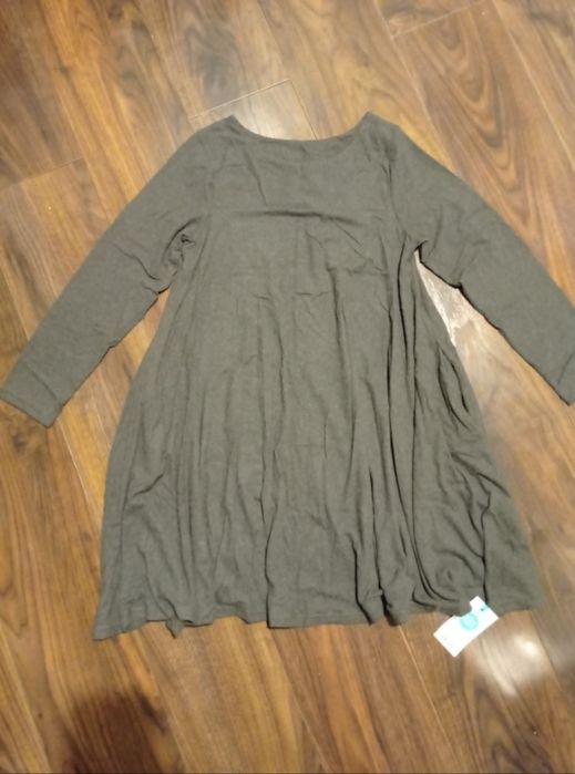 Nowa sukienka szary beż khaki Moda Fresca długi rękaw oversize