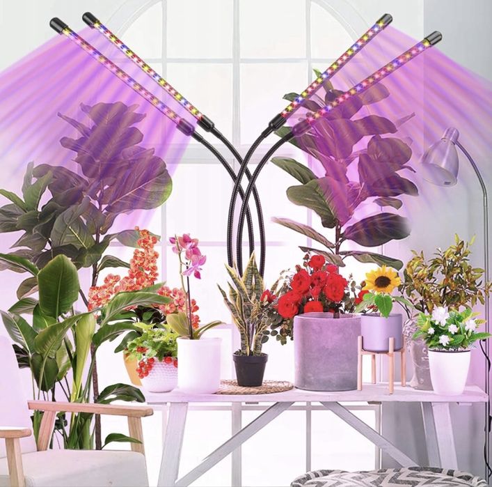 Lampa ogrodnicza do uprawy 4 głowice 120 diod LED timer pilot klips