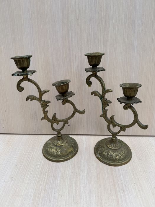 Подсвечник  двойной латунь