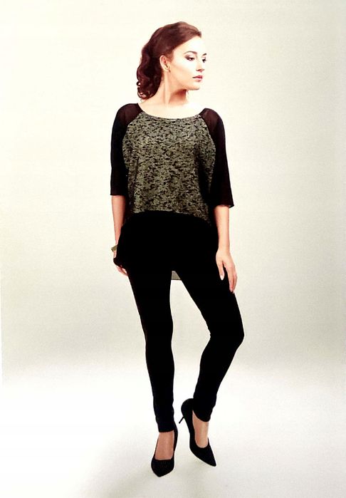 Violana Szaro-Czarna Bluzka Rękaw 3/4 R. Xxl