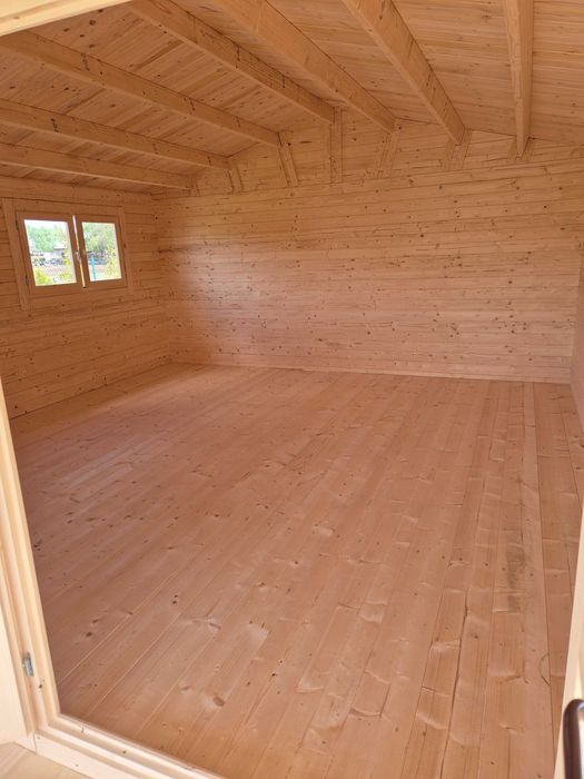 piękny MASYWNY domek drewniany + TARAS* 8m x 5m*40 m2*SCIANY aż 45 mm