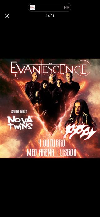 Vendo bilhete EVANESCENCE 4 outubro 2026