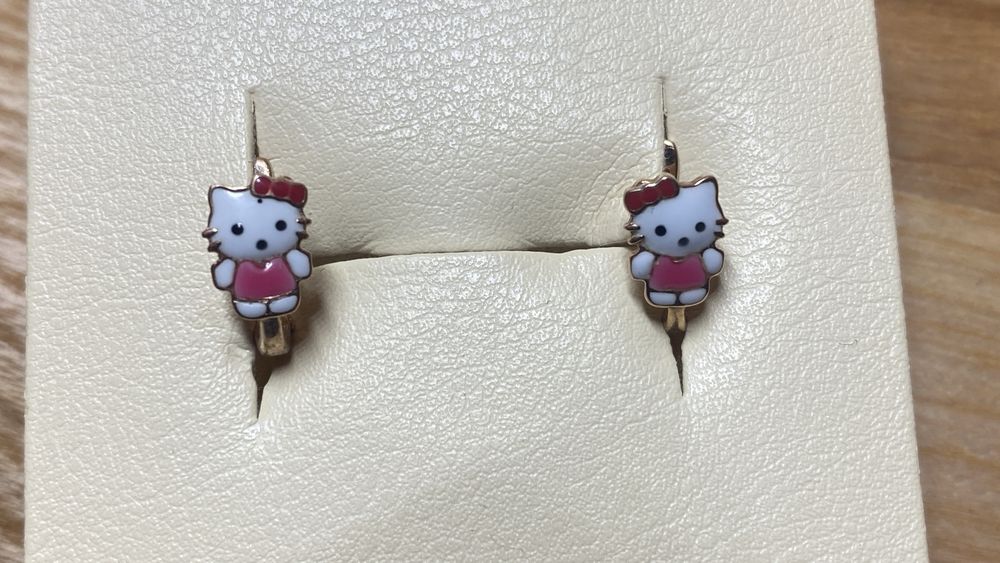 Золоті дитячі сережки Hello Kitty