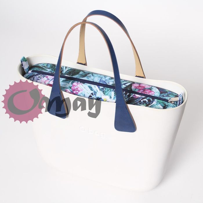 Granatowy organizer do OBAG MINI kwiaty lila chaber 2 kieszenie OMAY