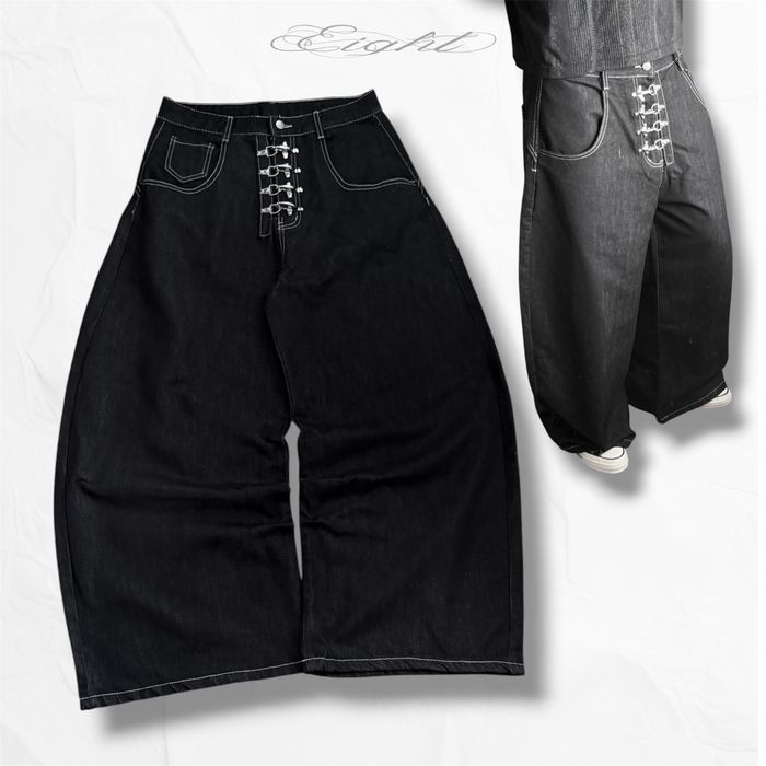 Archive Black Baggy Jeans Архівні Джинси з кліпсами Raw Denim Japanese No Faith Опиум Архив Бегги Erd Wide Leg fit Sk8 Y2k Vibtage Loose Grisch Черный