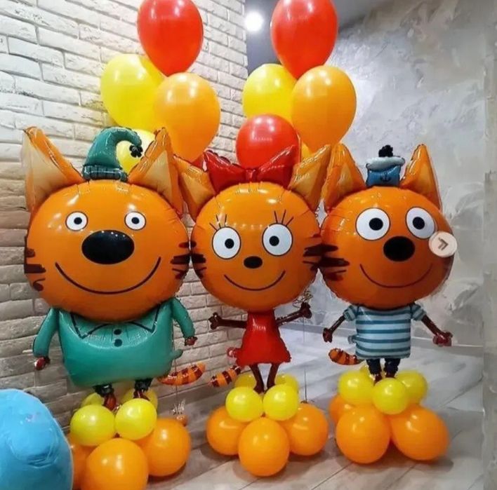 Фотозона три кота Карамелька Коржик Компот на день рождения гирлянда