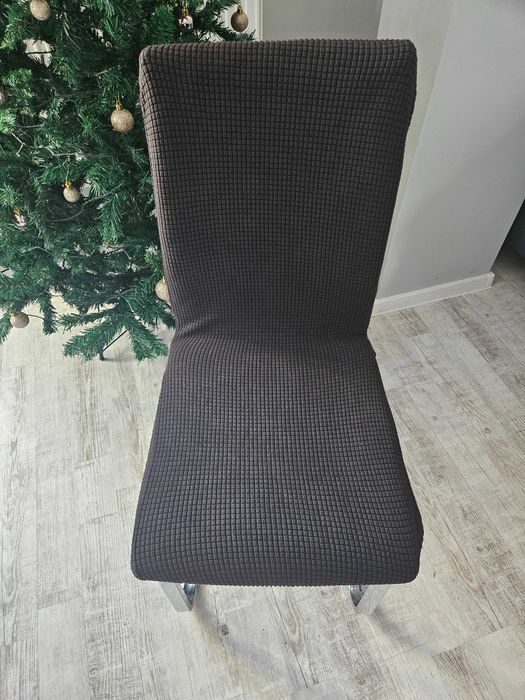 Pokrowce na krzesła komplet czarne żakardowe kratka 4 szt