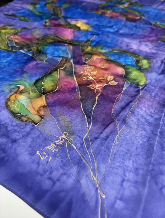 Apaszka ręcznie malowana unikat vintage 100% silk jedwab seta