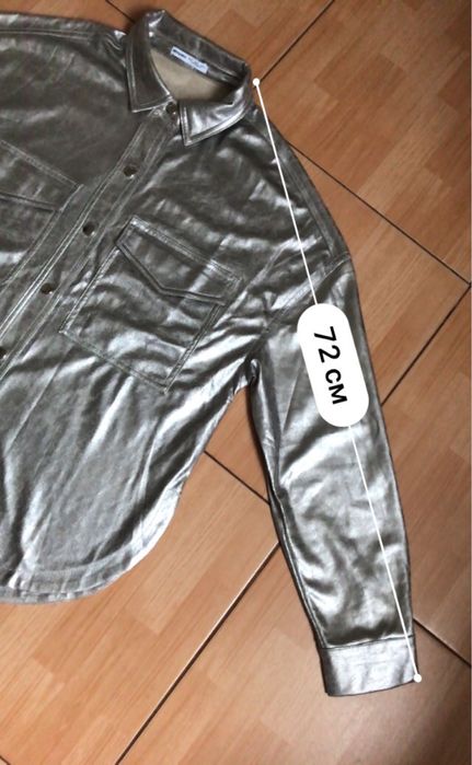 Брендова нова розм S наш 48 оверсайз штуч замша сорочка срібляста