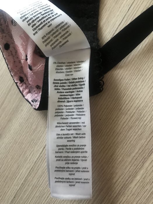 Biustonosz/stanik różowy w czarne kropki
