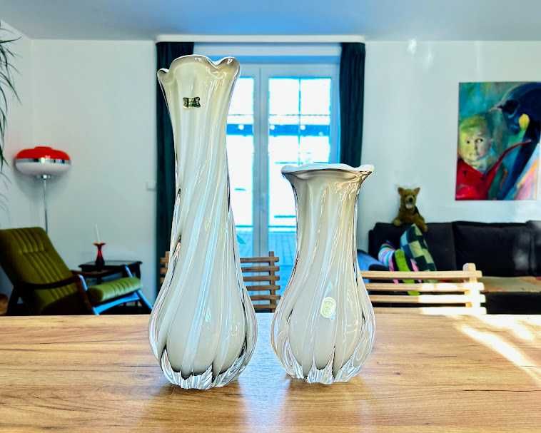 Mistrzowski Duet EGERMANN Bohemia, wazony 42cm i 29.5cm  Spektakularna Forma i Kolor Stan witrynowy