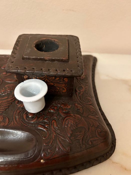 Чернильница кожаная, винтаж