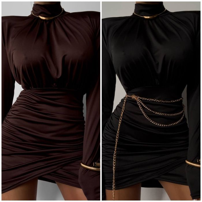 Святкова міні сукня з драпіруванням у чорному та шоколадному кольорі