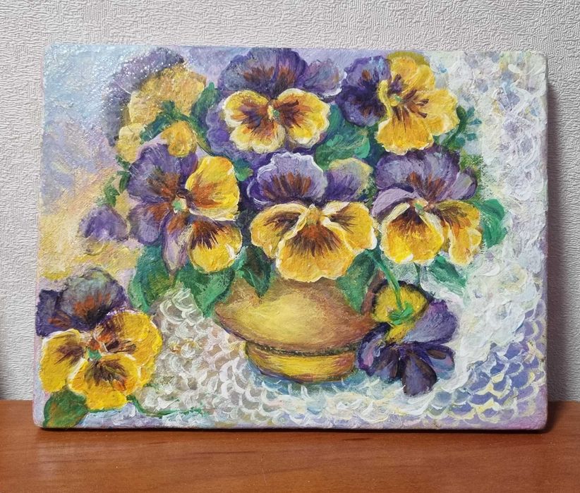 Картина "Фіалки" холст, акрил, на підрамнику розмір 20х15 см