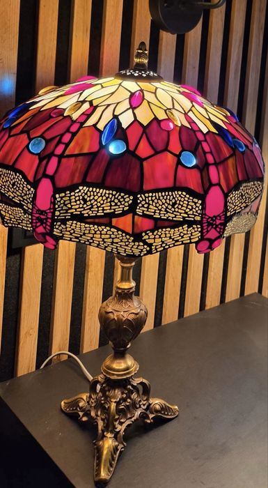 Lampa Tiffany witrażowa vintage secesyjna – piękny klosz – stare złoto