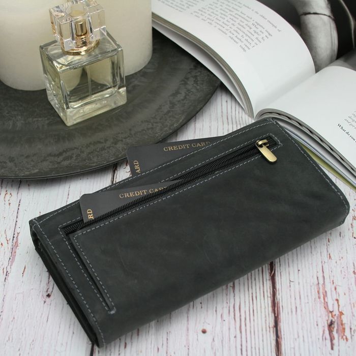 Portfel damski skóra nubuk Wild Tiger czarny pojemny ładny elegancki