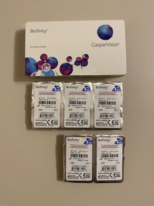 Soczewki kontaktowe Biofinity 5 szt, miesięczne -0.75