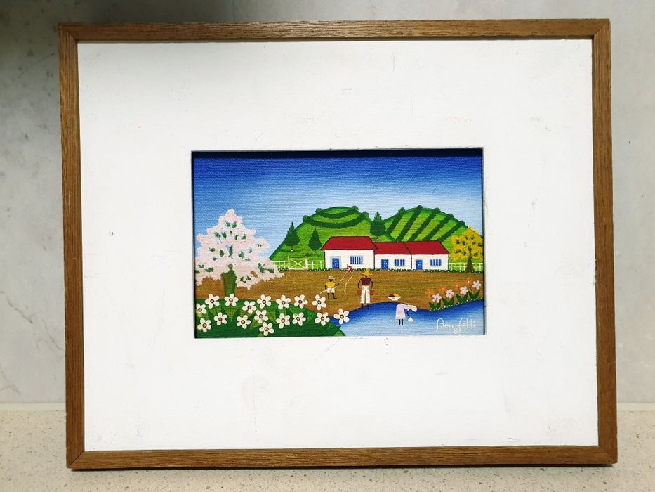 Linda pintura naiva com paisagem ass. Ben Fatti