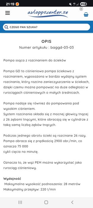 Pompa ssąca  z rozcinaniem do ścieków