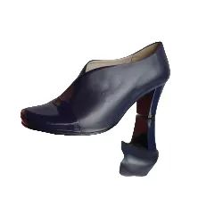 BnW czarne granatowe skórzane botki lakierowane na obcasie ob.6,5cm