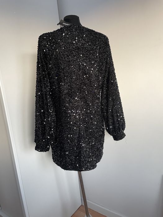Boohoo cekinowa sukienka mini 42 xl welurowa rochie black